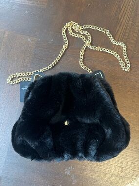 kate spade Black Faux Fur Cat-Ear Crossbody with Gold Chain